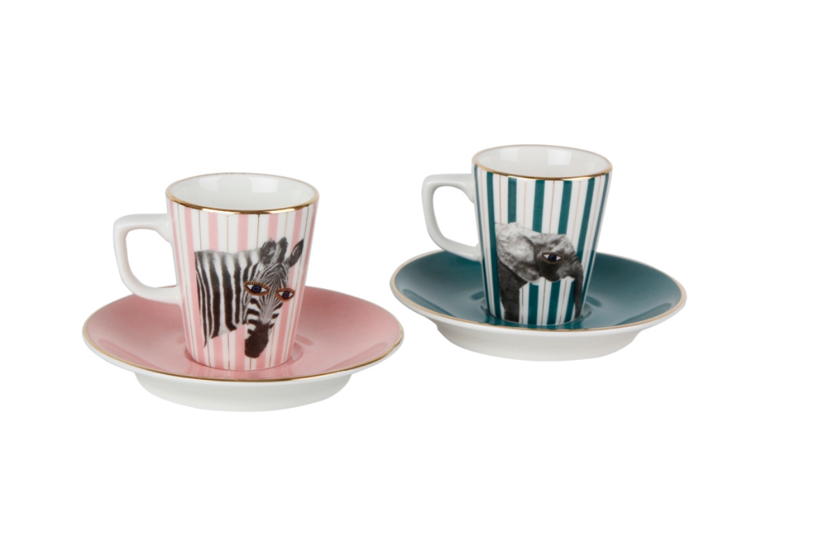 Picture of Wild Life Zebra & Elephant Coffee Set 2 pieces                  